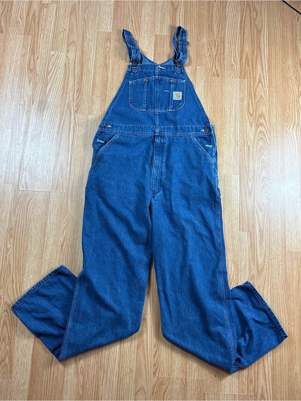 Carhartt Dark Blue Denim Bib Overalls with Front Pocket